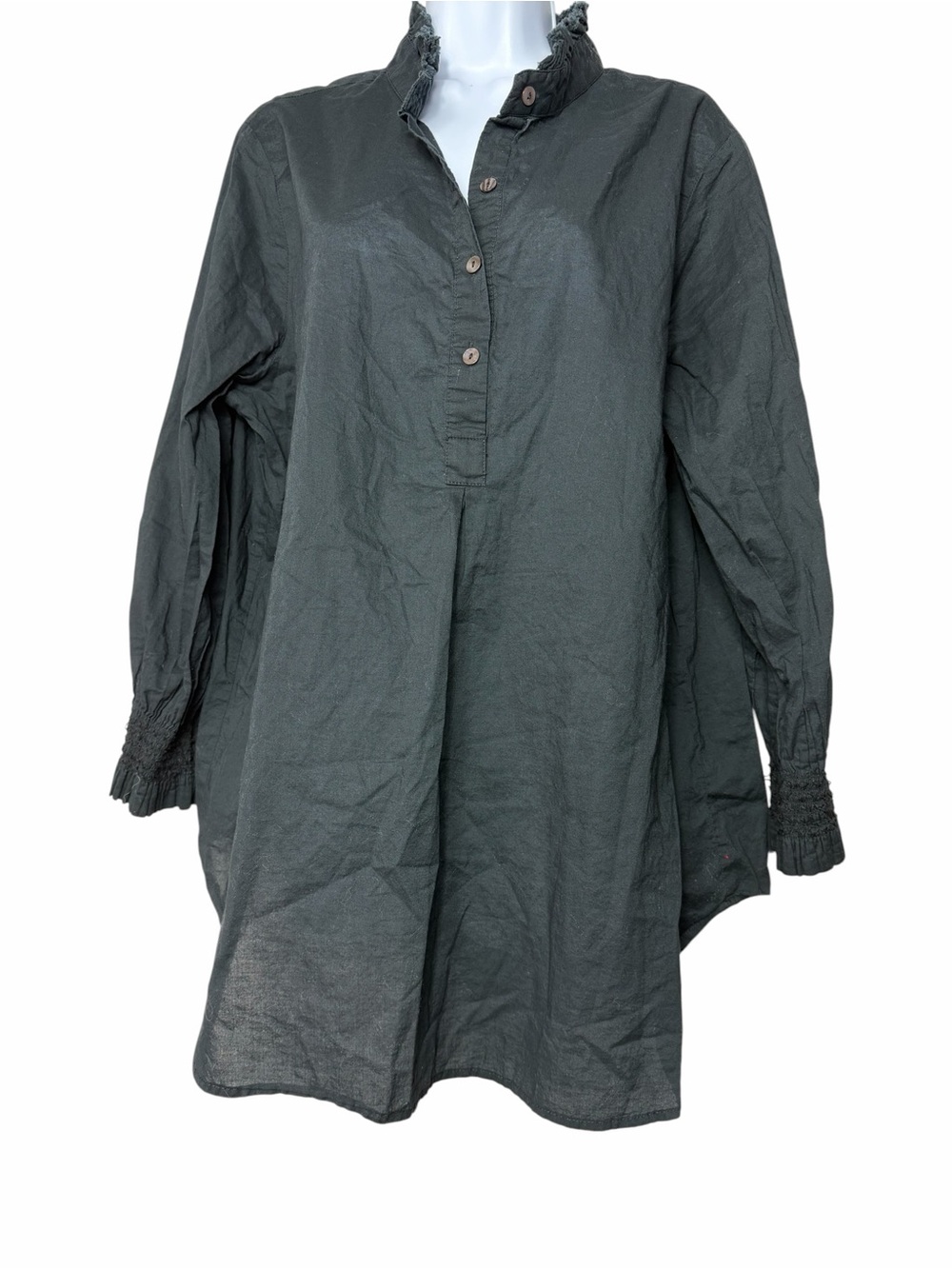 Tuckernuck Women Teagan Long Sleeve Popover Cotton Blouse XXXL Black Ruffle Neck